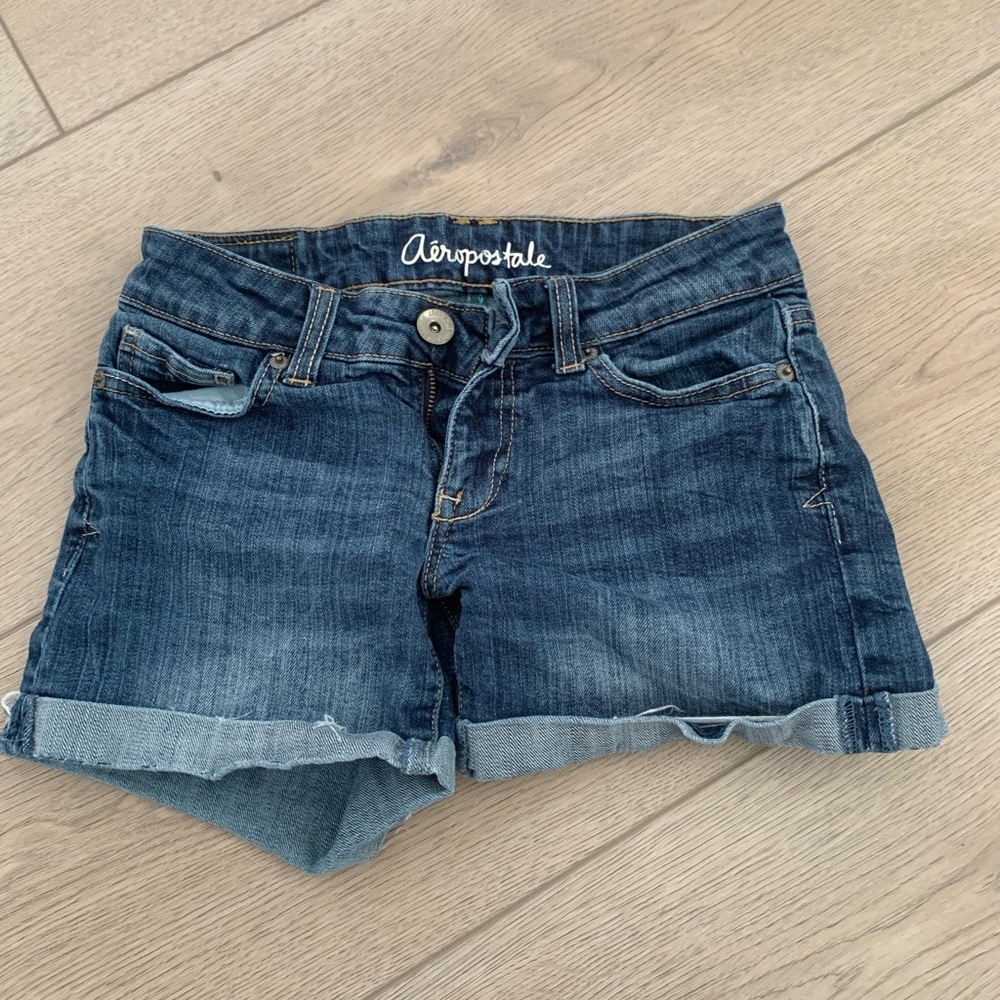 Aeropostale Women's Blue Denim Cuffed Jean Shorts